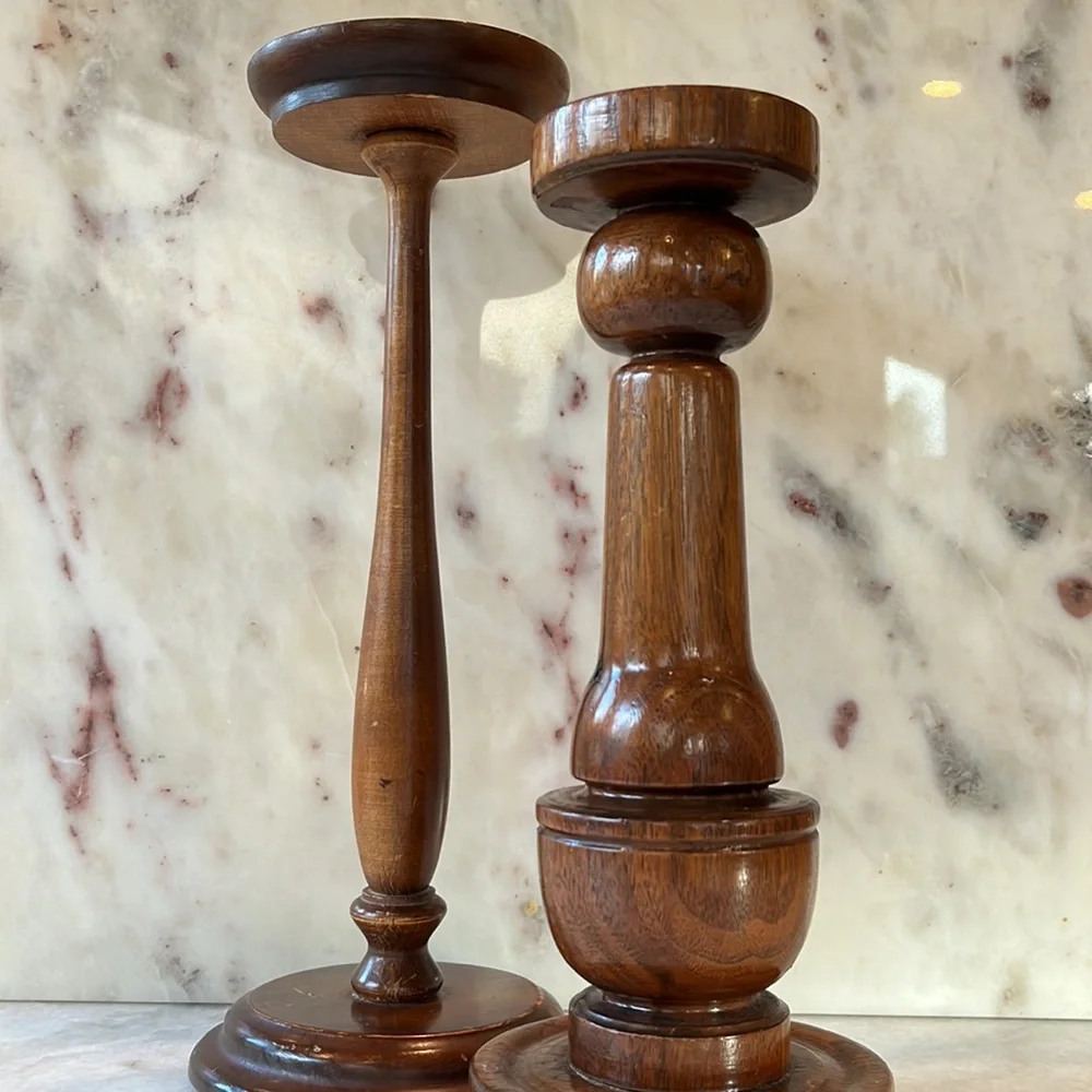 Pair of old wood candle holders - Picture 11 of 12